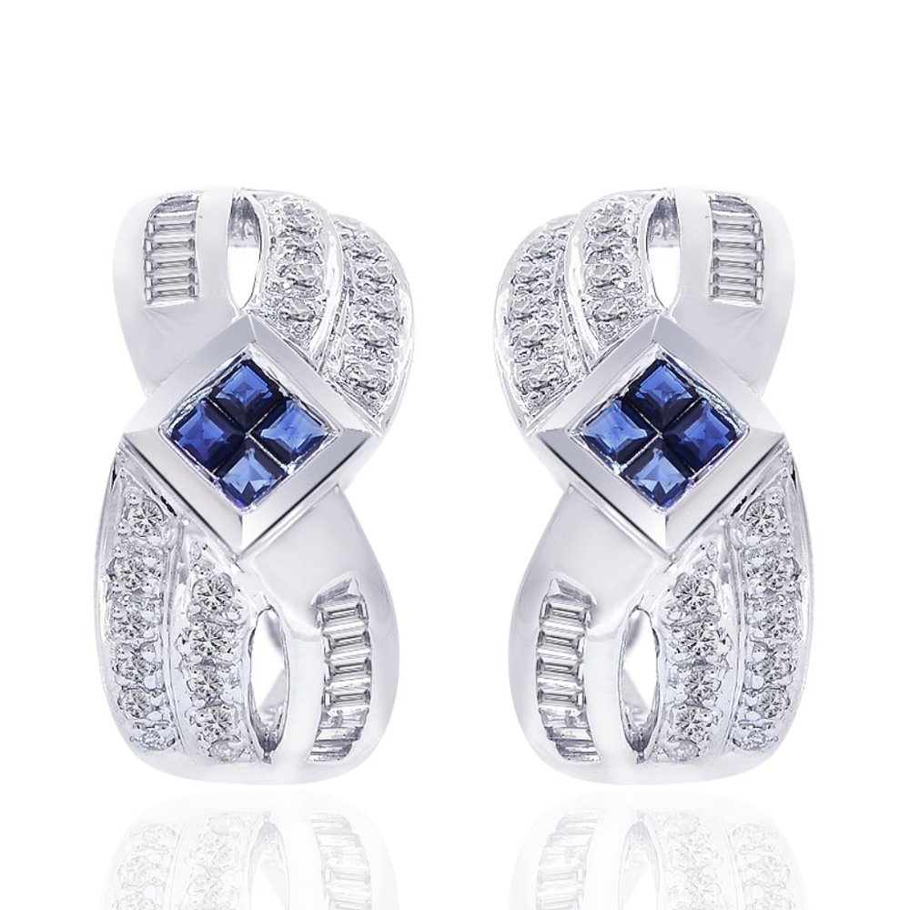 0.90 Carat Diamond and Sapphire J-hoop Earrings